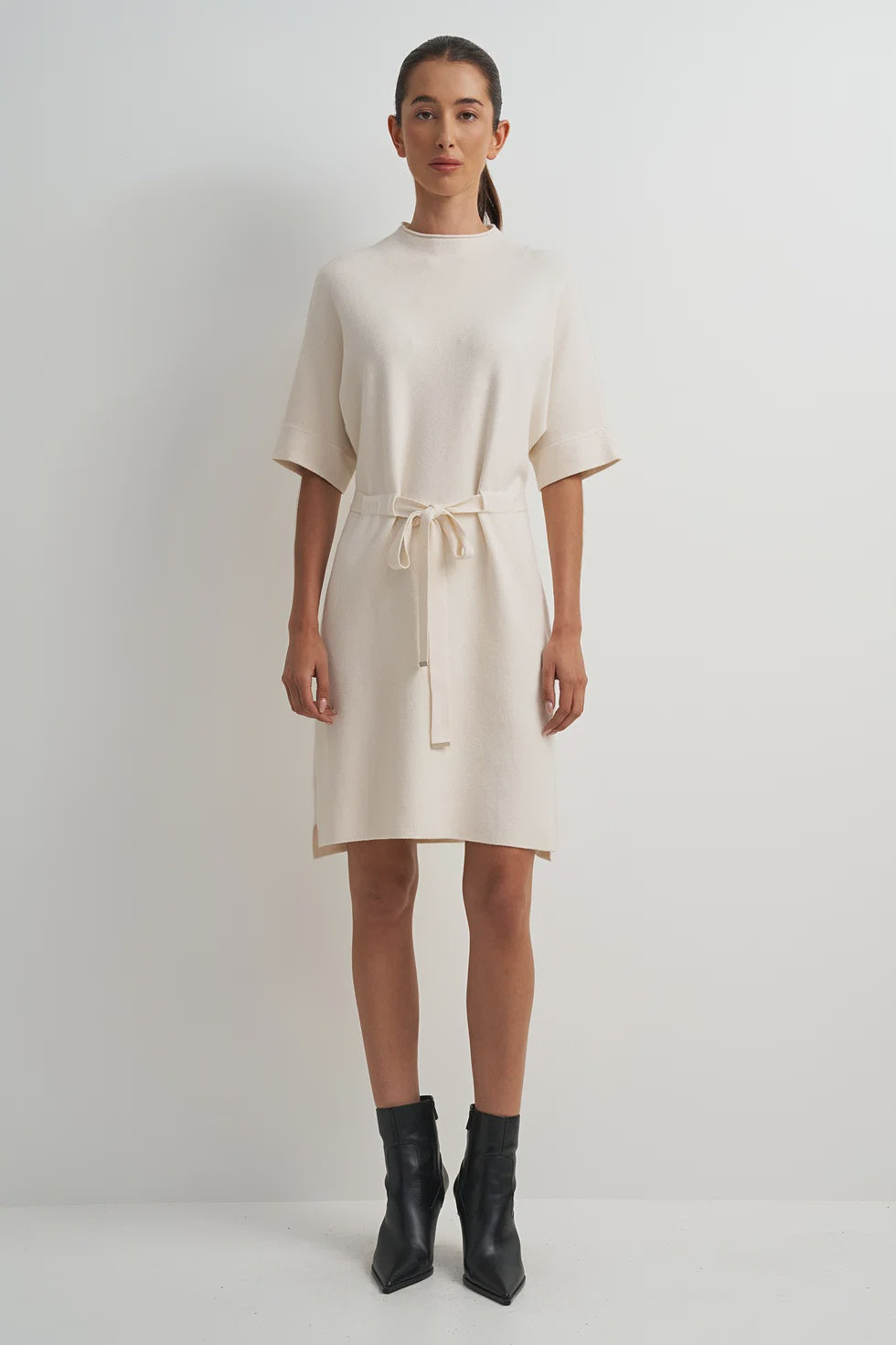 cream knitted mini dress Clyde Knit Mini: floral-diamond-ruffle-dress-topaz-pink