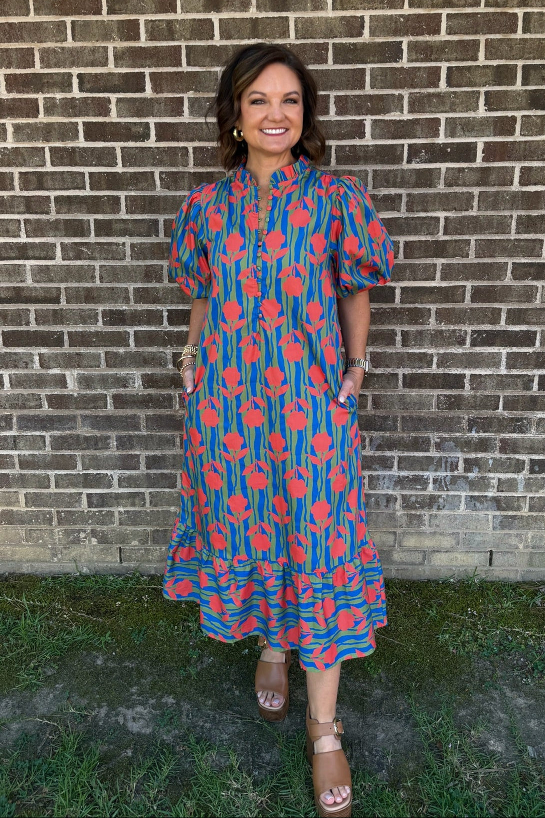 blue and orange striped dress Stripe Mod Floral Puff Sleeve Maxi silhouette:new arrivals Bershka MINI DRESS WITH Size:Us Size 16W it’s perfect for sunny