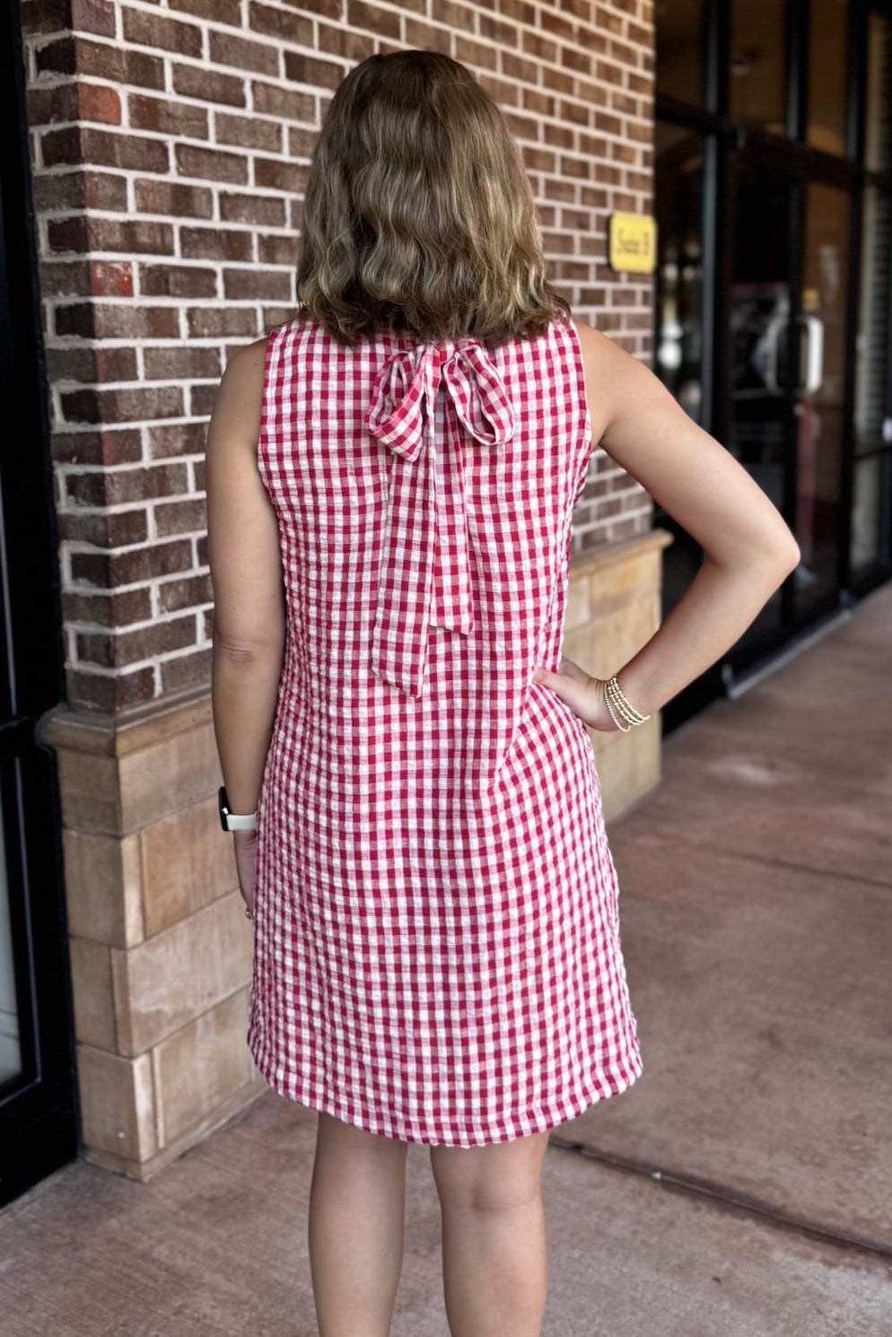 red shift dress Gingham Pattern Shift Dress