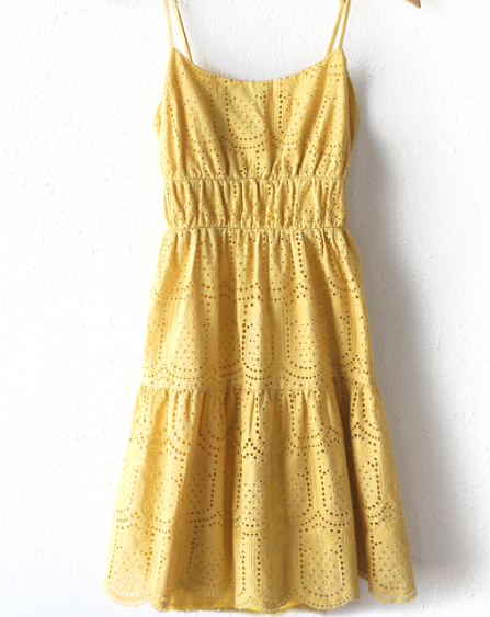 Llana Eyelet Pineapple Mini Dress "Golden Yellow"