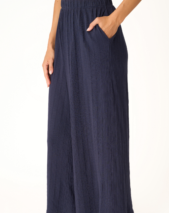 Come Together Textured Wide Leg Pant "Navy Bliss"
