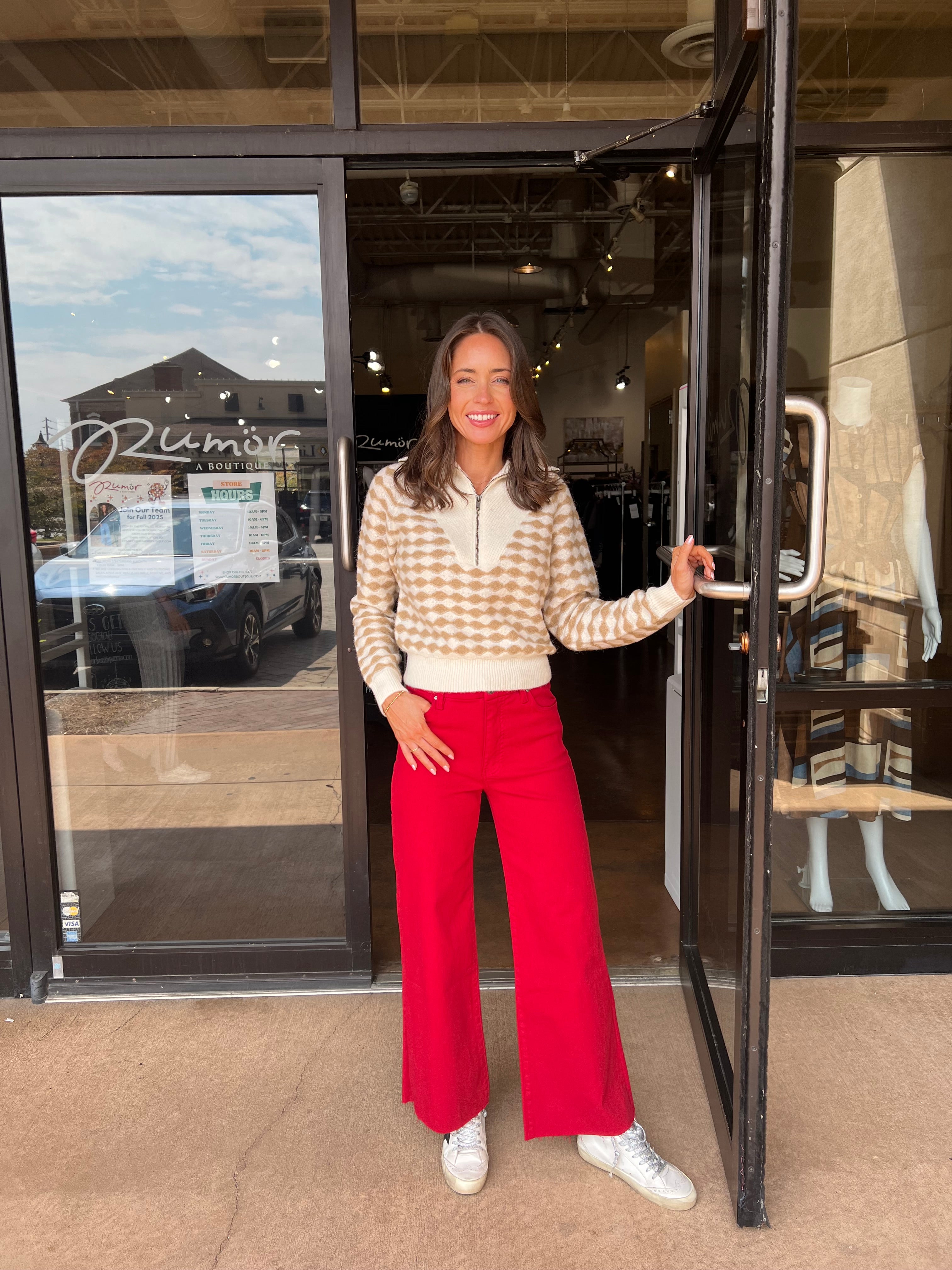 Meg High Rise Wide Leg Raw Hem - Ruby Red