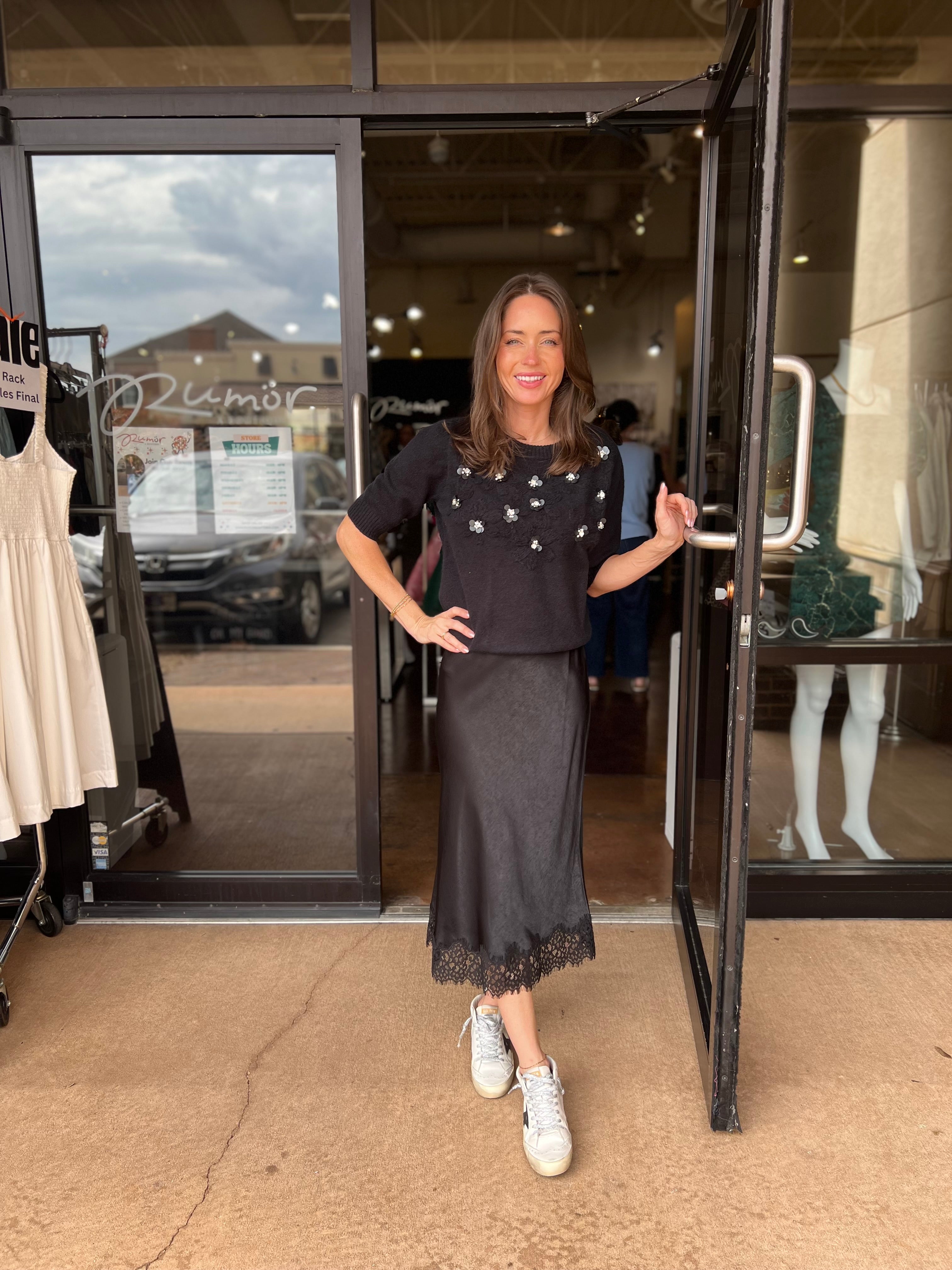 Slip Skirt w/ Lace - Black