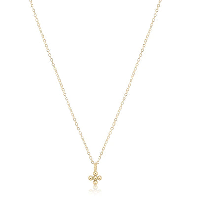16" Necklace Gold - Classic Beaded Signature Cross Small Gold Charm