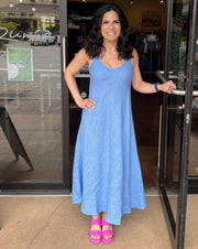 Italian Full Length Slip Dress - Cerulean Blue