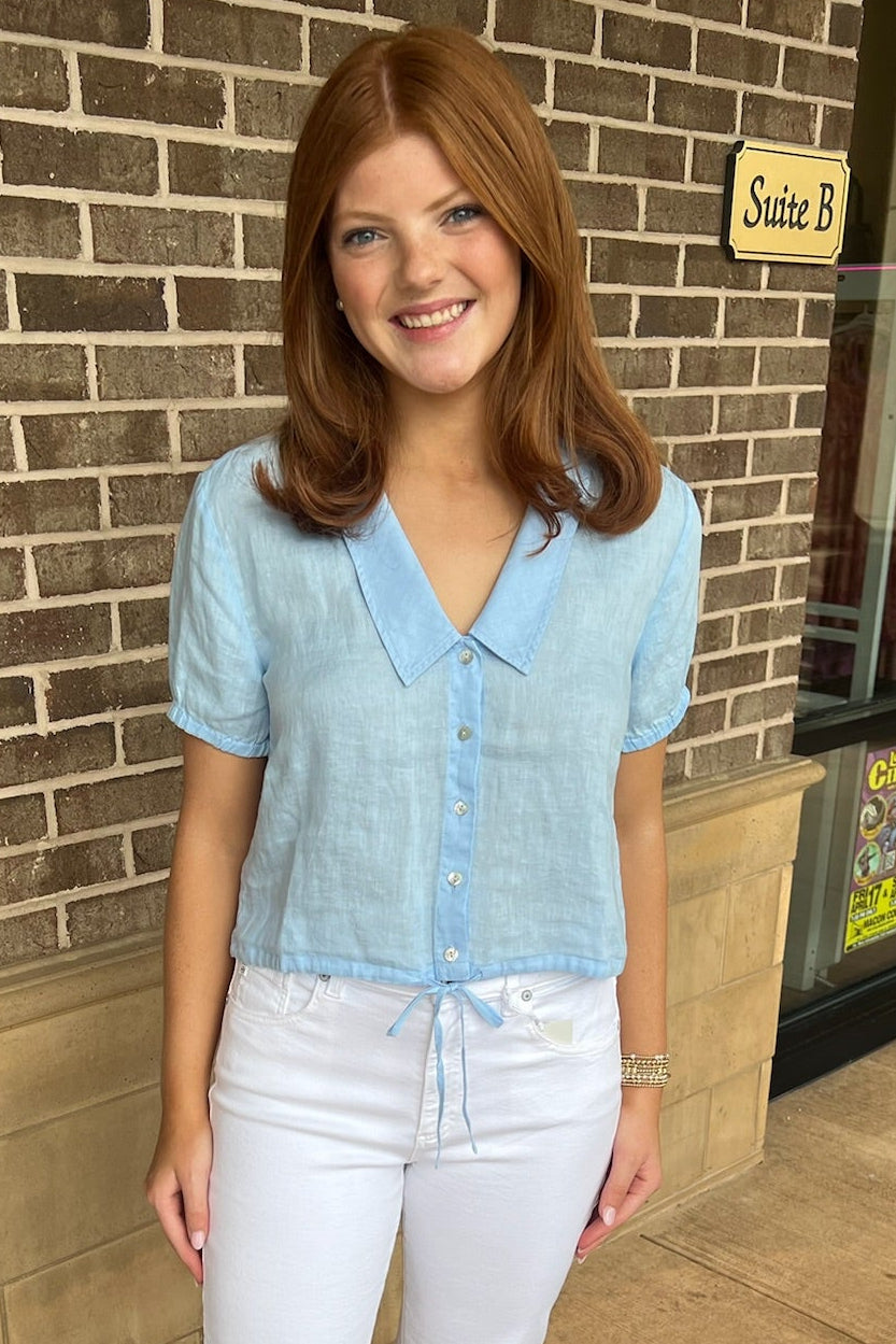 Short Sleeve Puritan Collar Shirt - Blue Bell M Short Sleeve Puritan Collar Shirt - Blue Bell M