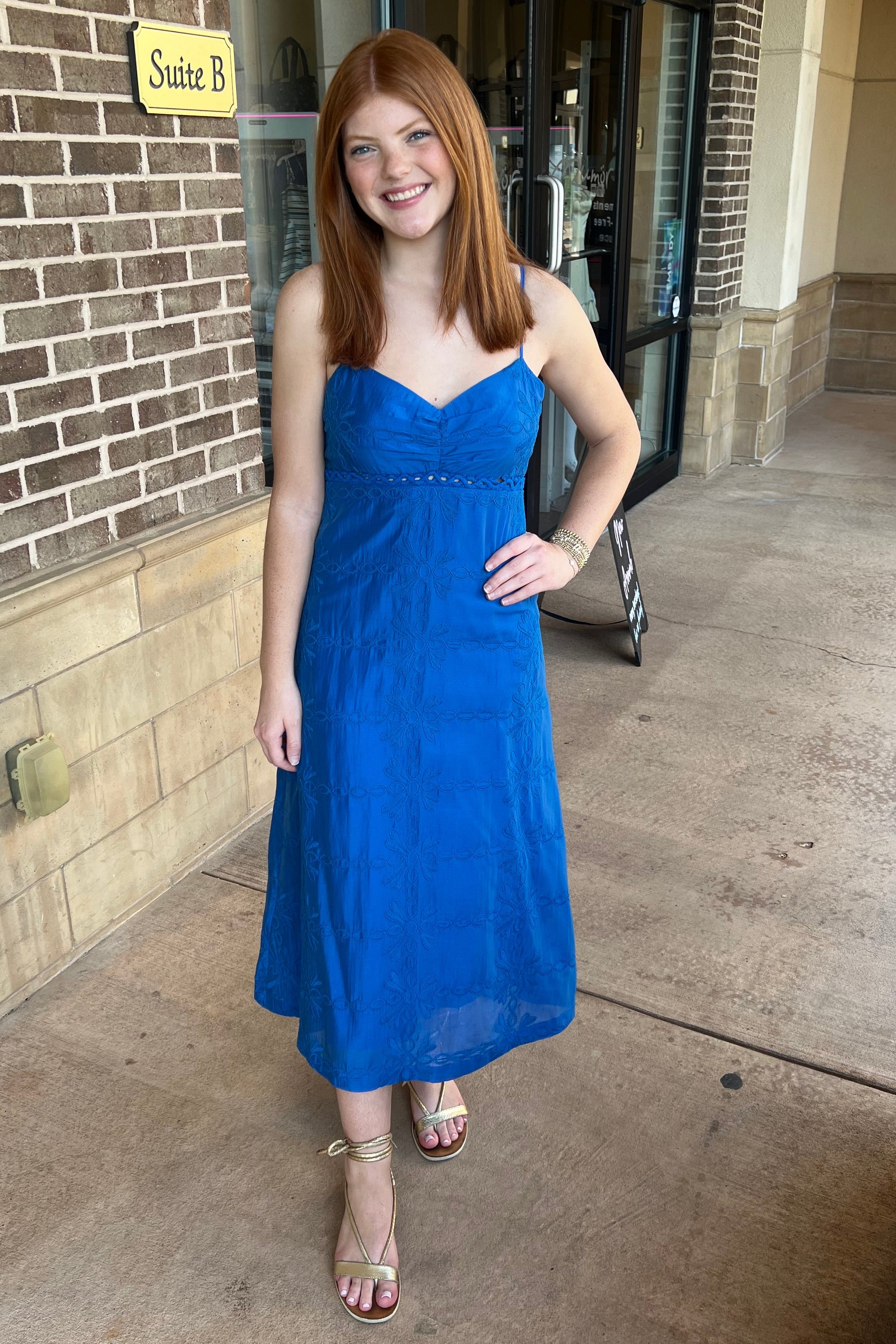 Abigail Embroidered Empire Midi Dress