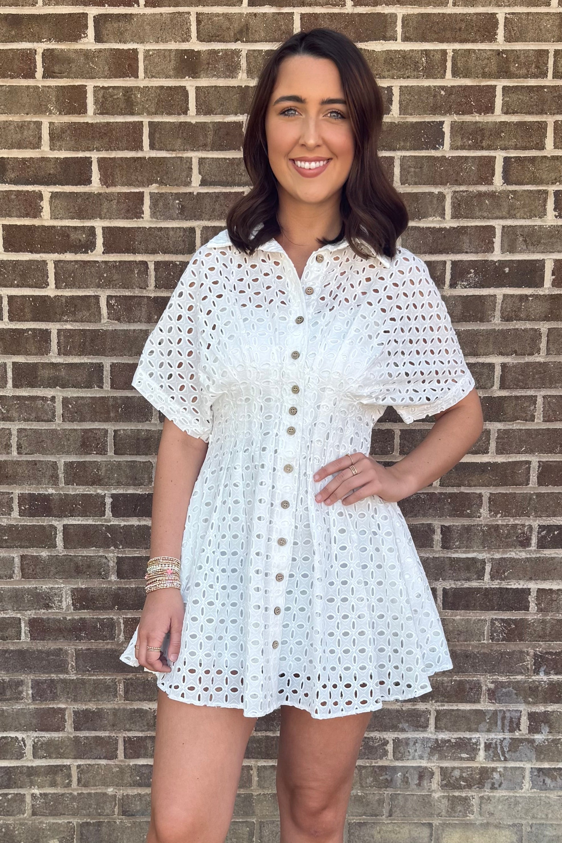 Button Front Eyelet Dress