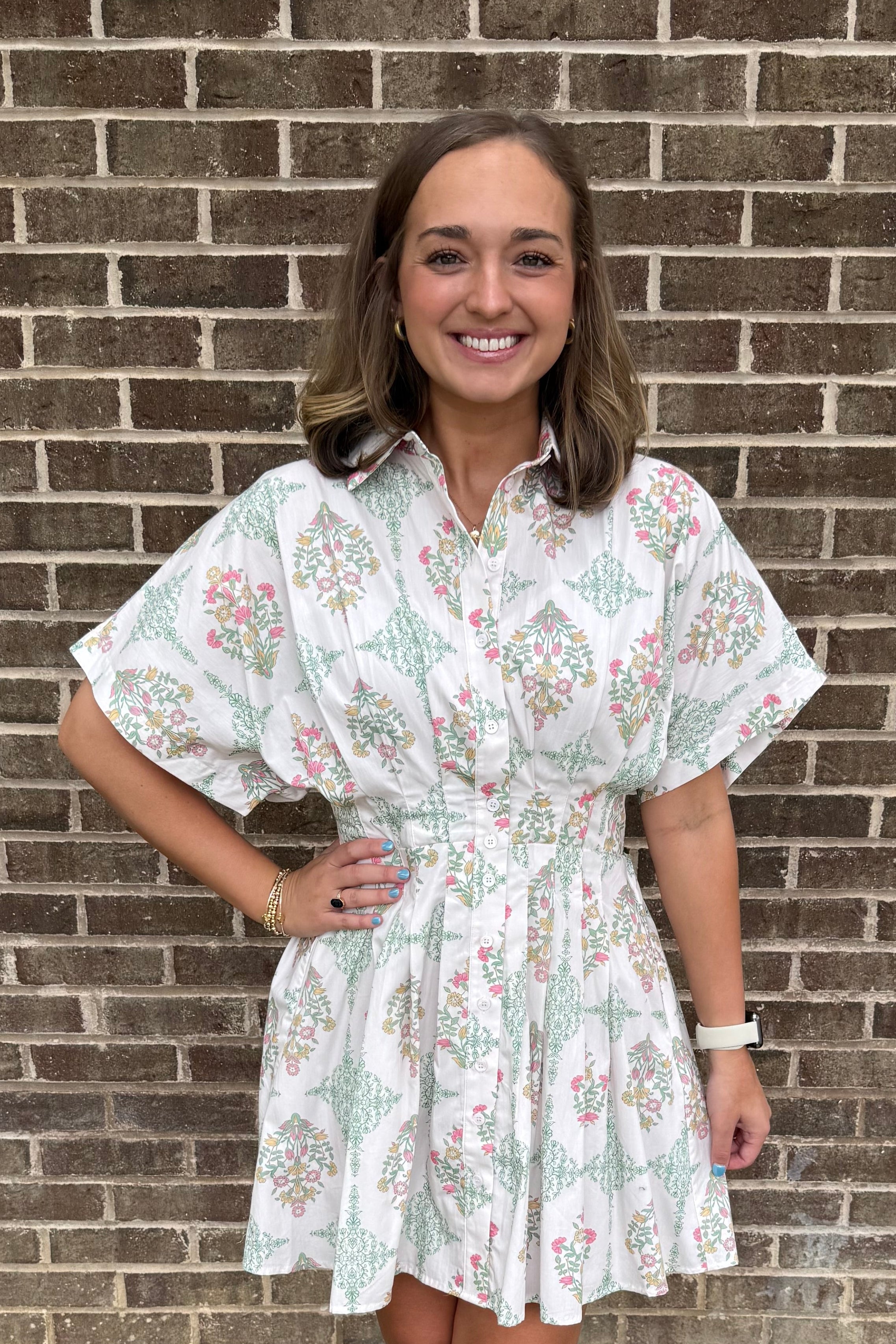 Vintage Floral Button Shirt Dress