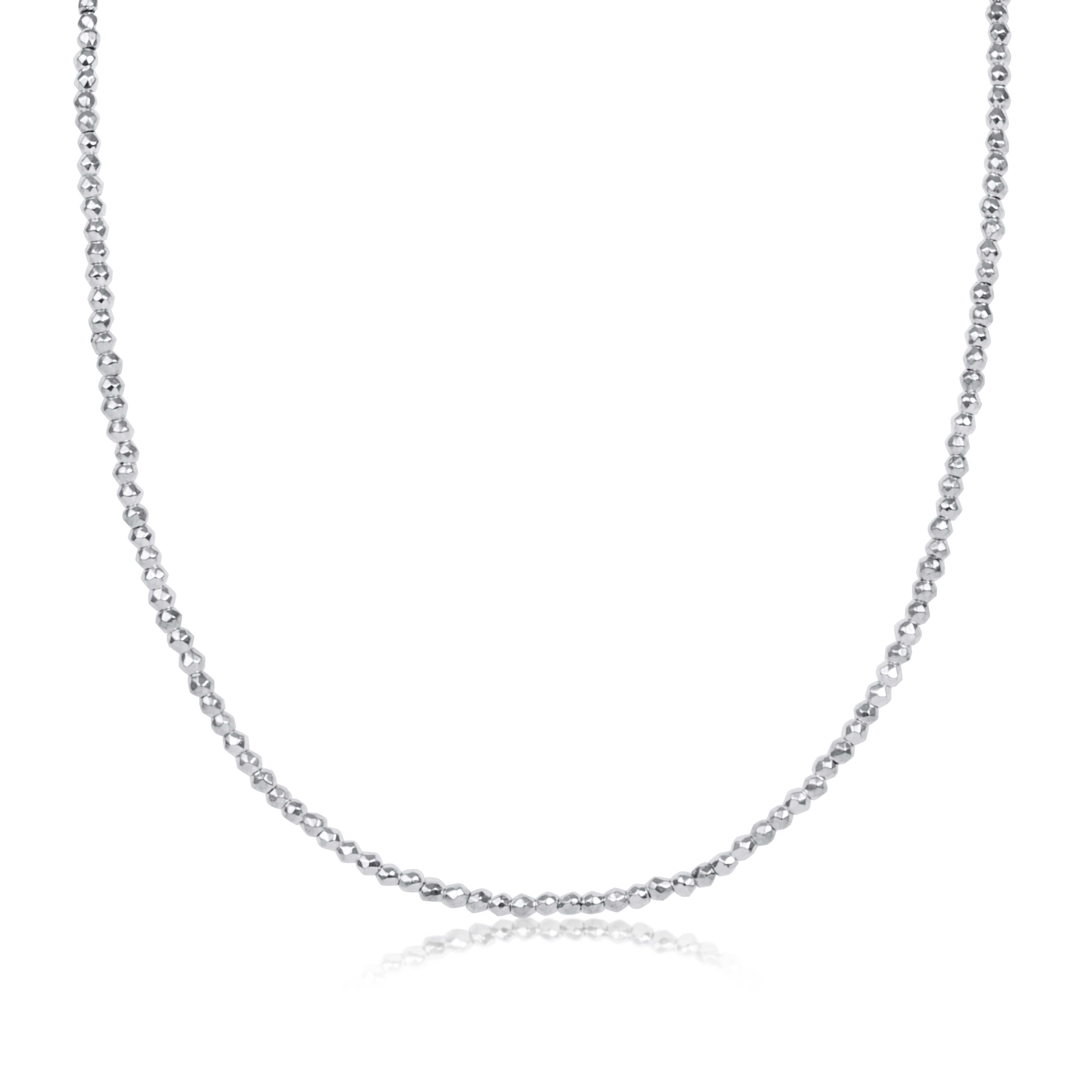 17" Choker Bright Silver Faceted Hematite 2mm Bead