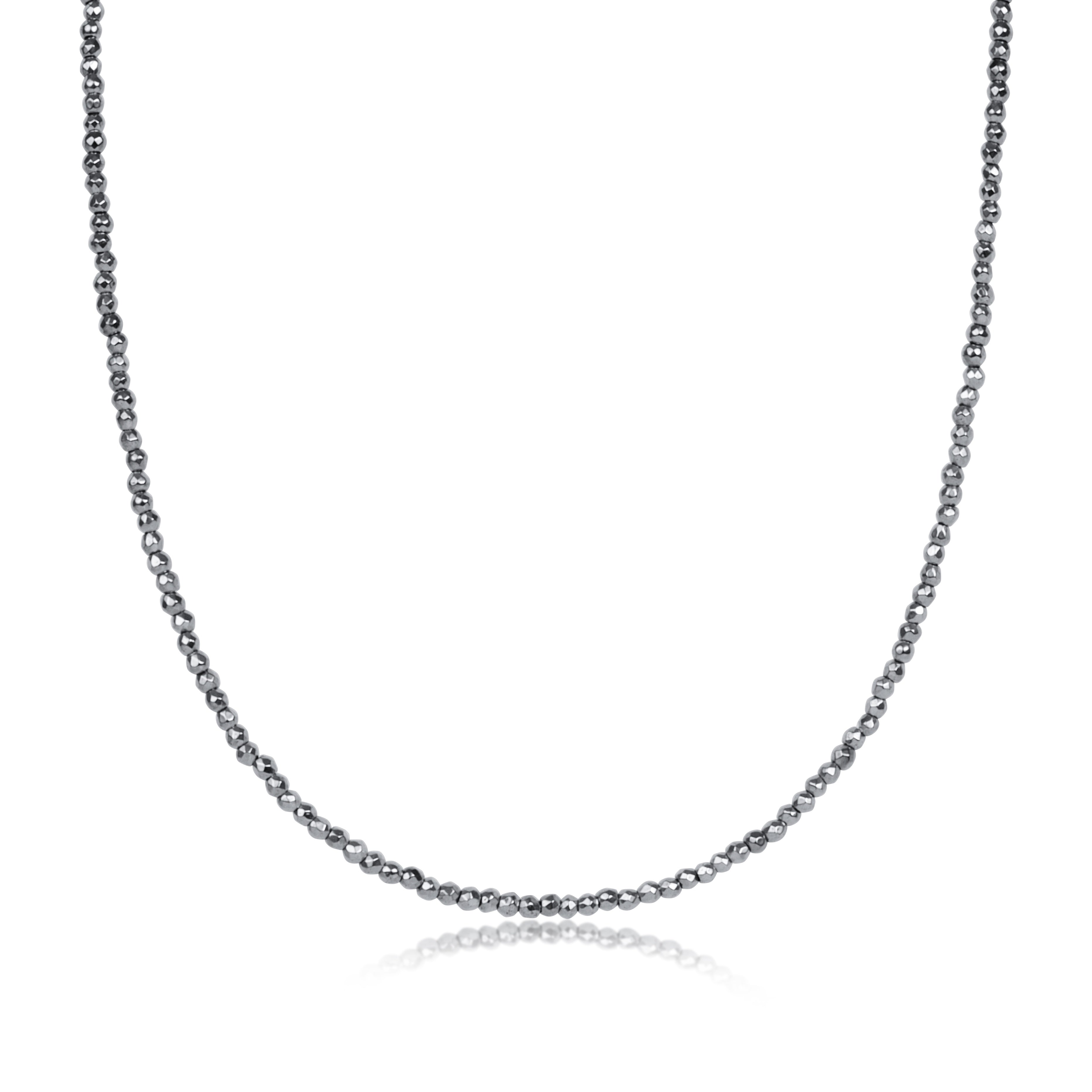 17" Choker Silver Faceted Hematite 2mm Bead