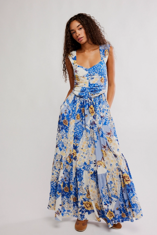 blue porcelain maxi dress Free People Sasha Maxi Dress XS / Porcelain Combo