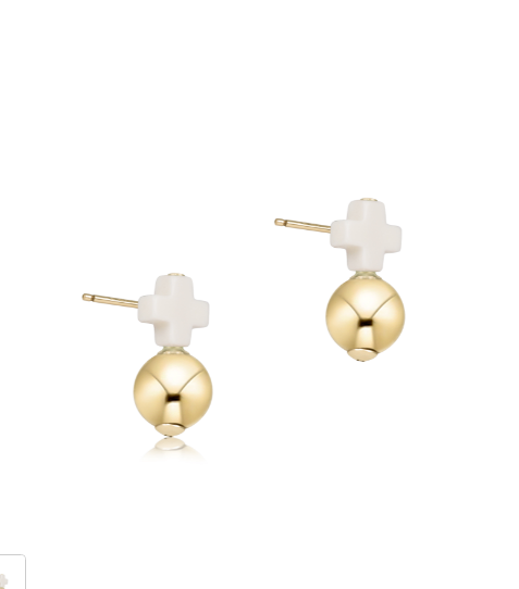 Signature Cross Small Off-White Stud - Classic Gold