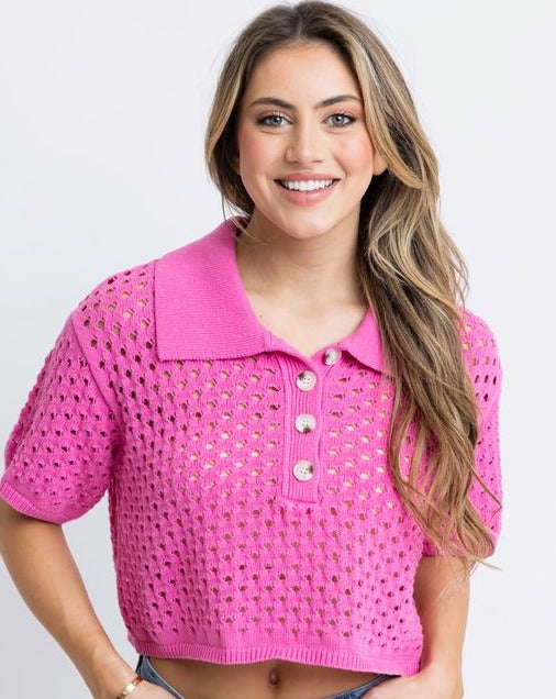 Solid Novelty Button Sweater - Pink