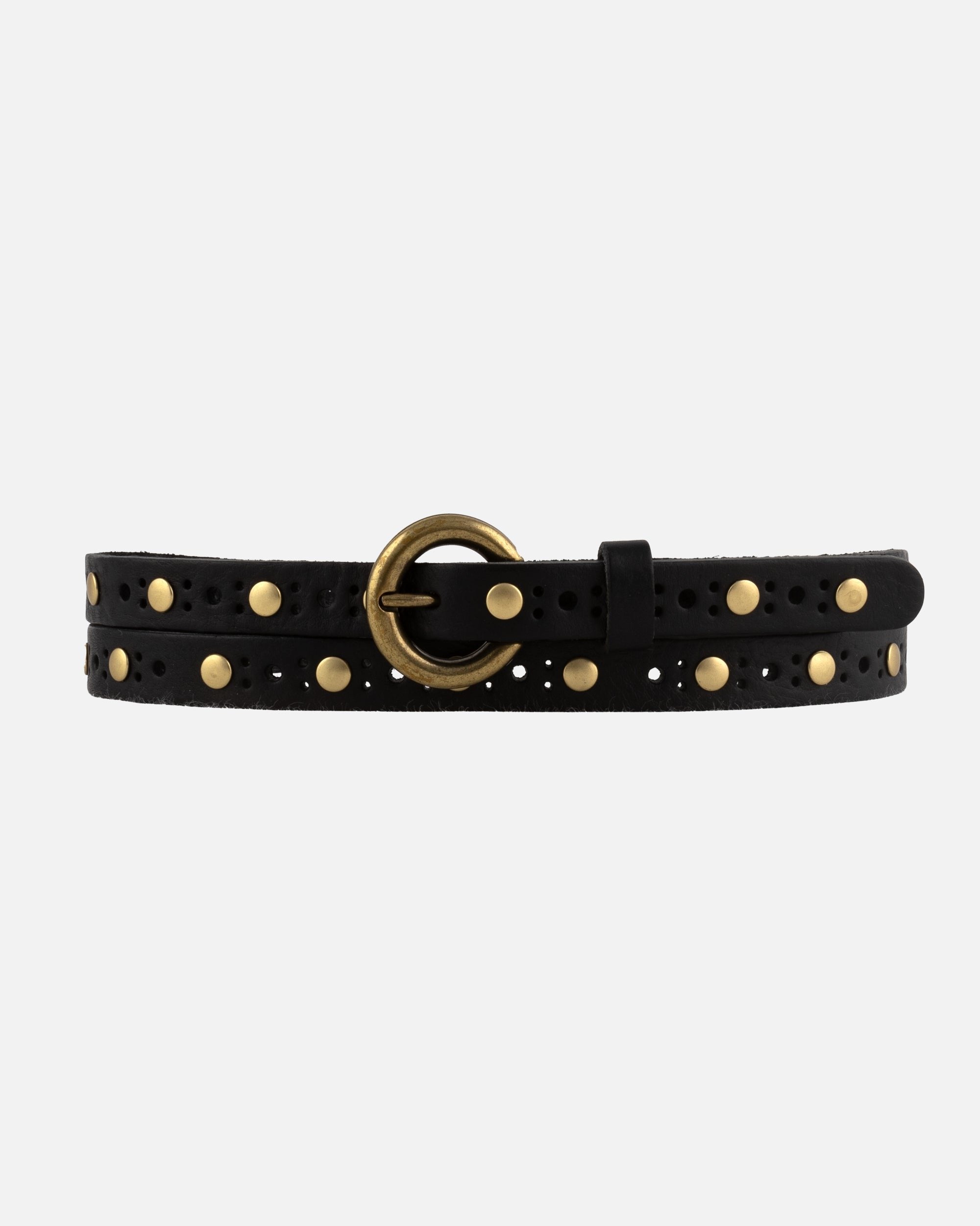 Chloe Vintage Studded Skinny Belt - Black