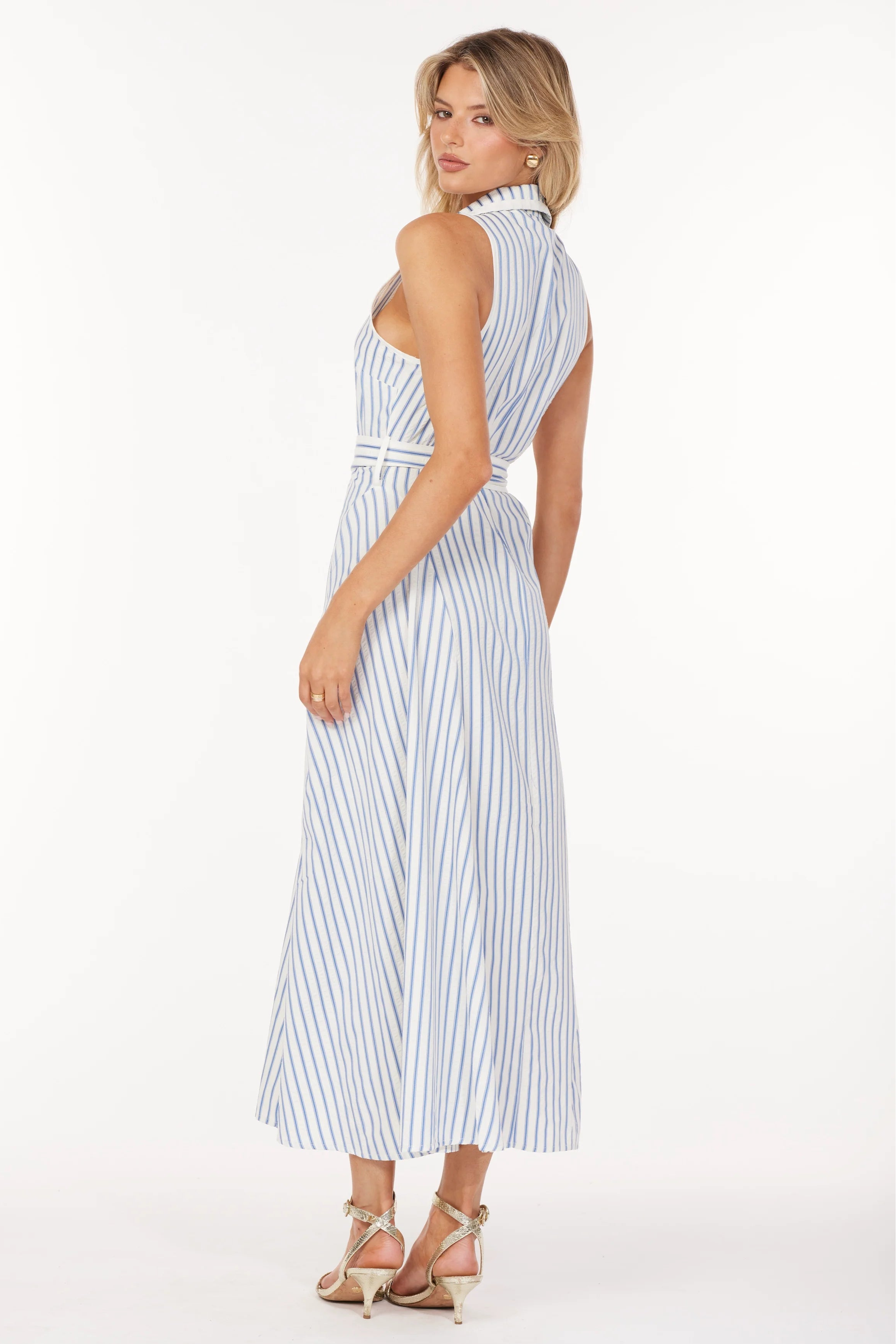 blue striped button up dress Olivia Blue Striped Button Up Short Dress