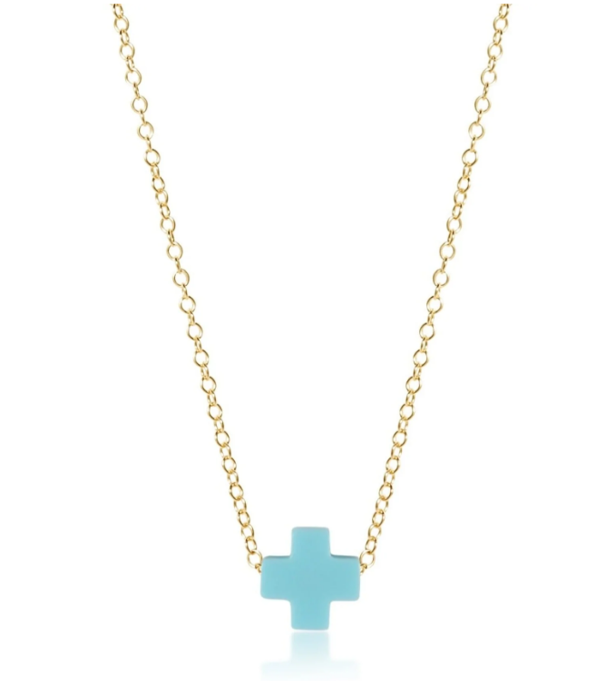 16" Necklace Gold - Signature Cross Turquoise
