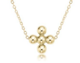 16" Necklace Gold - Classic Beaded Signature Cross Gold - 4mm Bead Gold