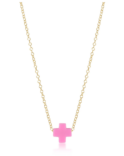 16" Necklace Gold - Signature Cross Bright Pink