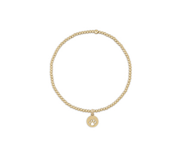 Classic Gold 2mm Bead Bracelet - Paw Print Small Gold Disc