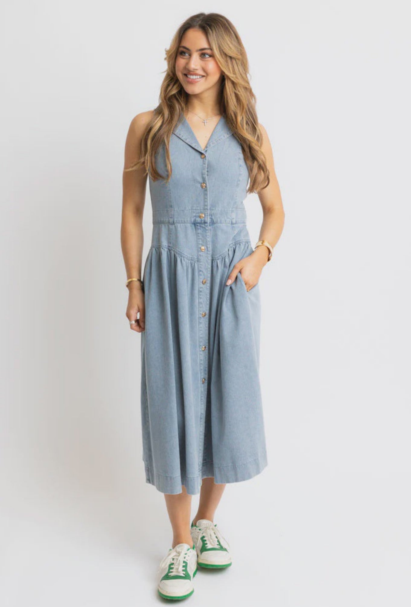 Denim 80's Maxi Shirt Dress - Blue