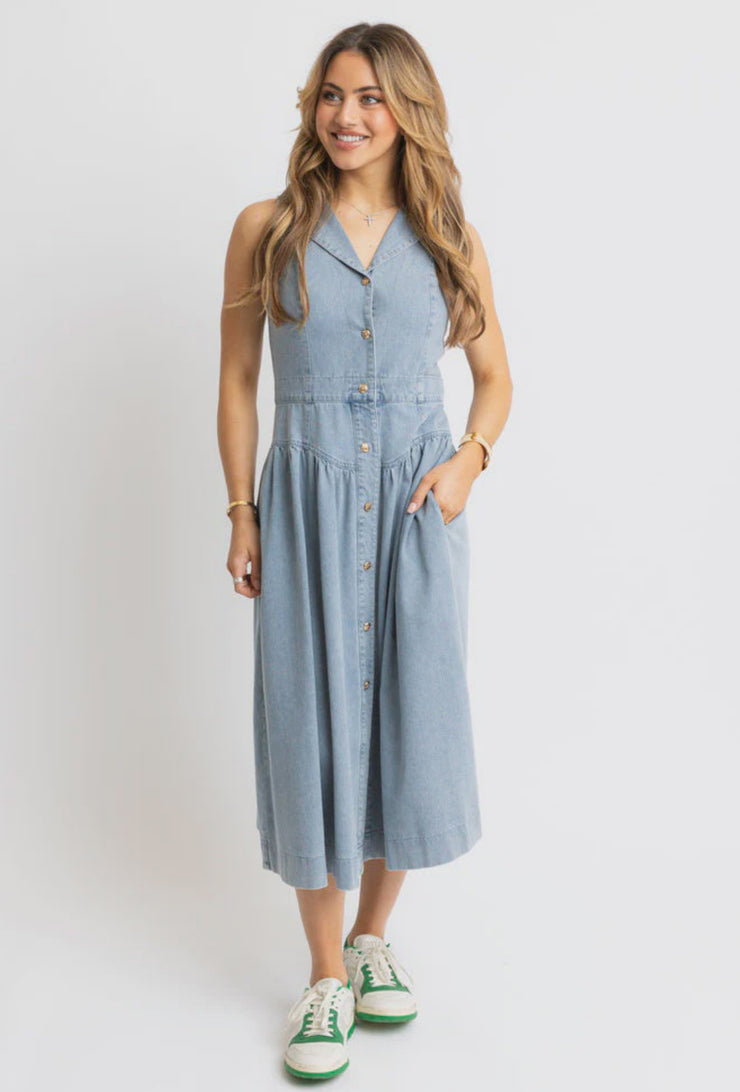 Denim 80's Maxi Shirt Dress - Blue