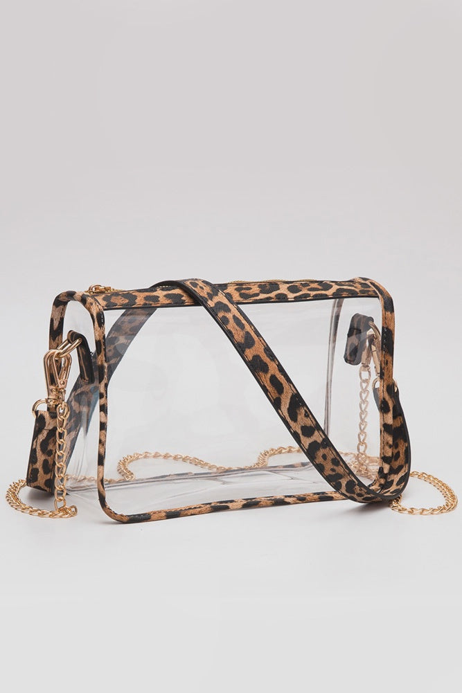 Game Day Stadium Clear Rectangle Crossbody Bag - Leopard