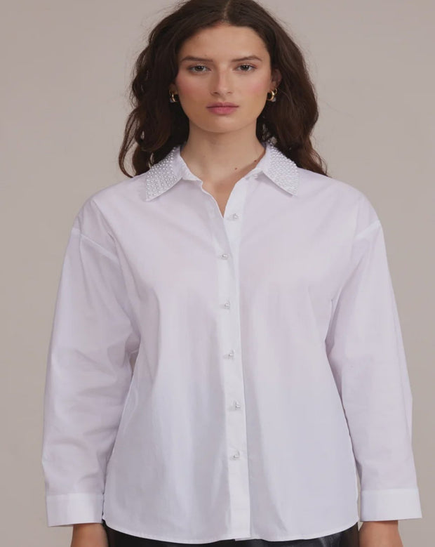 Torin Pearl Button Down Top - White