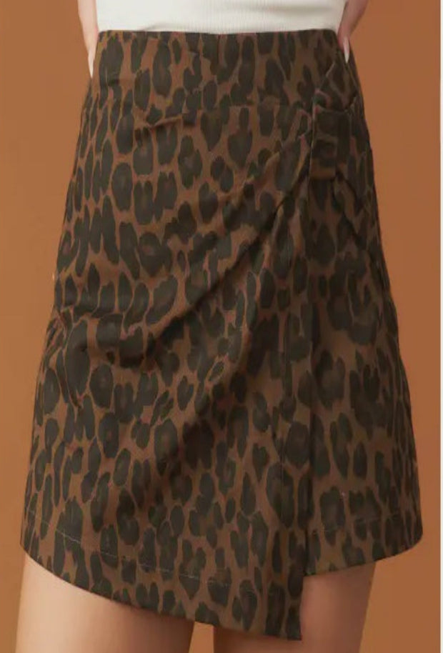 Printed Twill Skort - Leopard