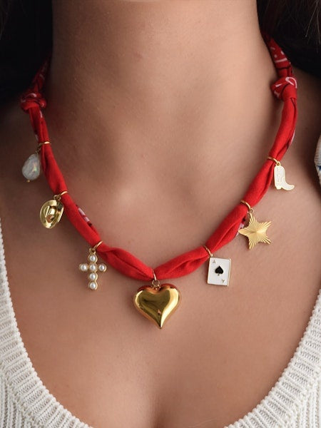 Saloon Bandana 5 Charm Necklace - Red