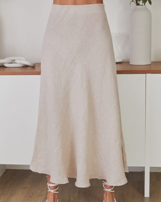 Crinkle Linen Maxi Skirt - Beige