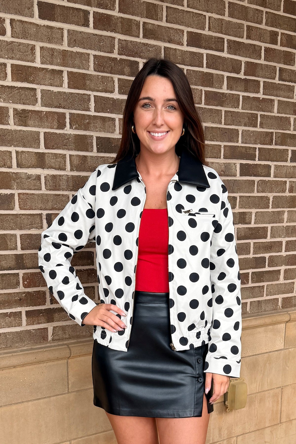 Polka Dot Twill Constrast Jacket - Ivory