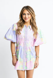 Pastel Floral Poplin Shirt Dress - Lavender