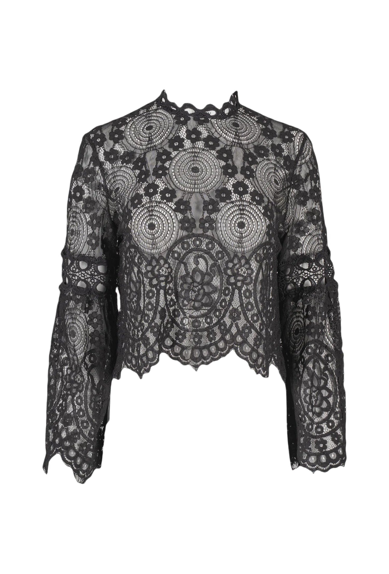 Long Sleeve Lace Top - Black