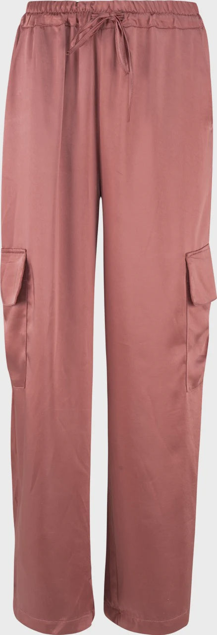 Satin Wide Leg Cargo Pant - Dark Pink