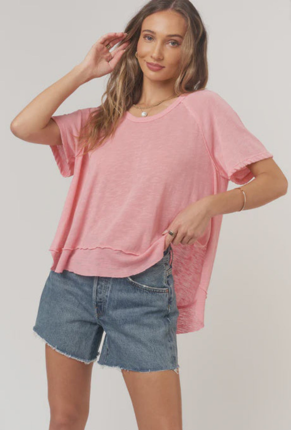 Lina Textured Tee - Peony Pink