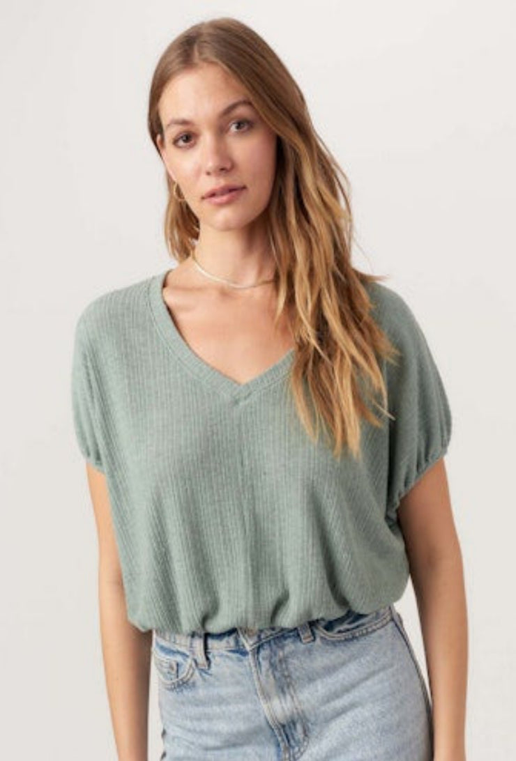 Cerise V-Neck Bubble Rib Tee - Chameleon