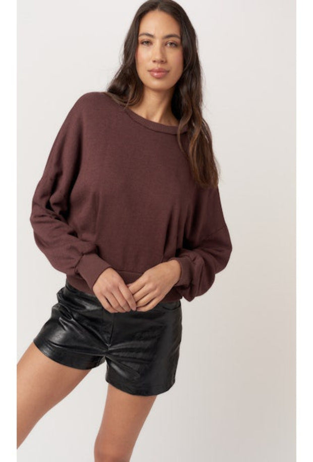 Evie Pleated Crew Sweatshirt - Dark Mocha