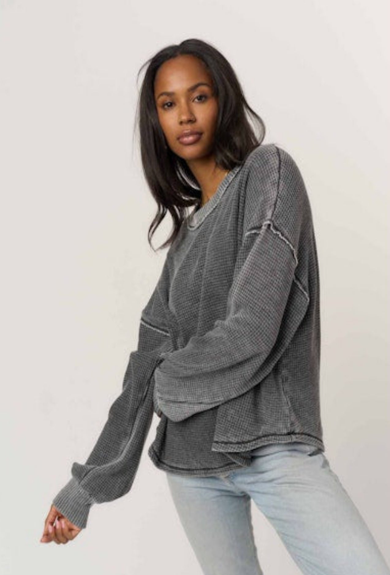 Rhiya Burnout Thermal Long Sleeve - Dark Grey