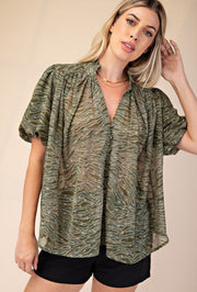 Balloon Sleeve Top - Olive