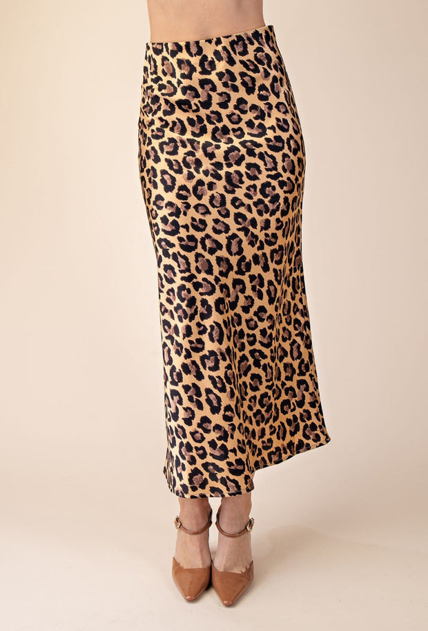 Printed Satin Midi Skirt - Leopard