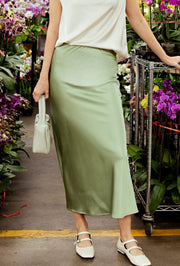 Solid Satin Midi Skirt - Mint