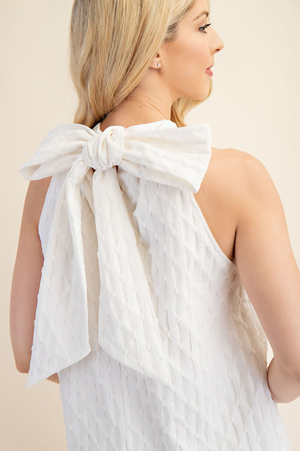 Sleeveless Bow Mini Dress - White