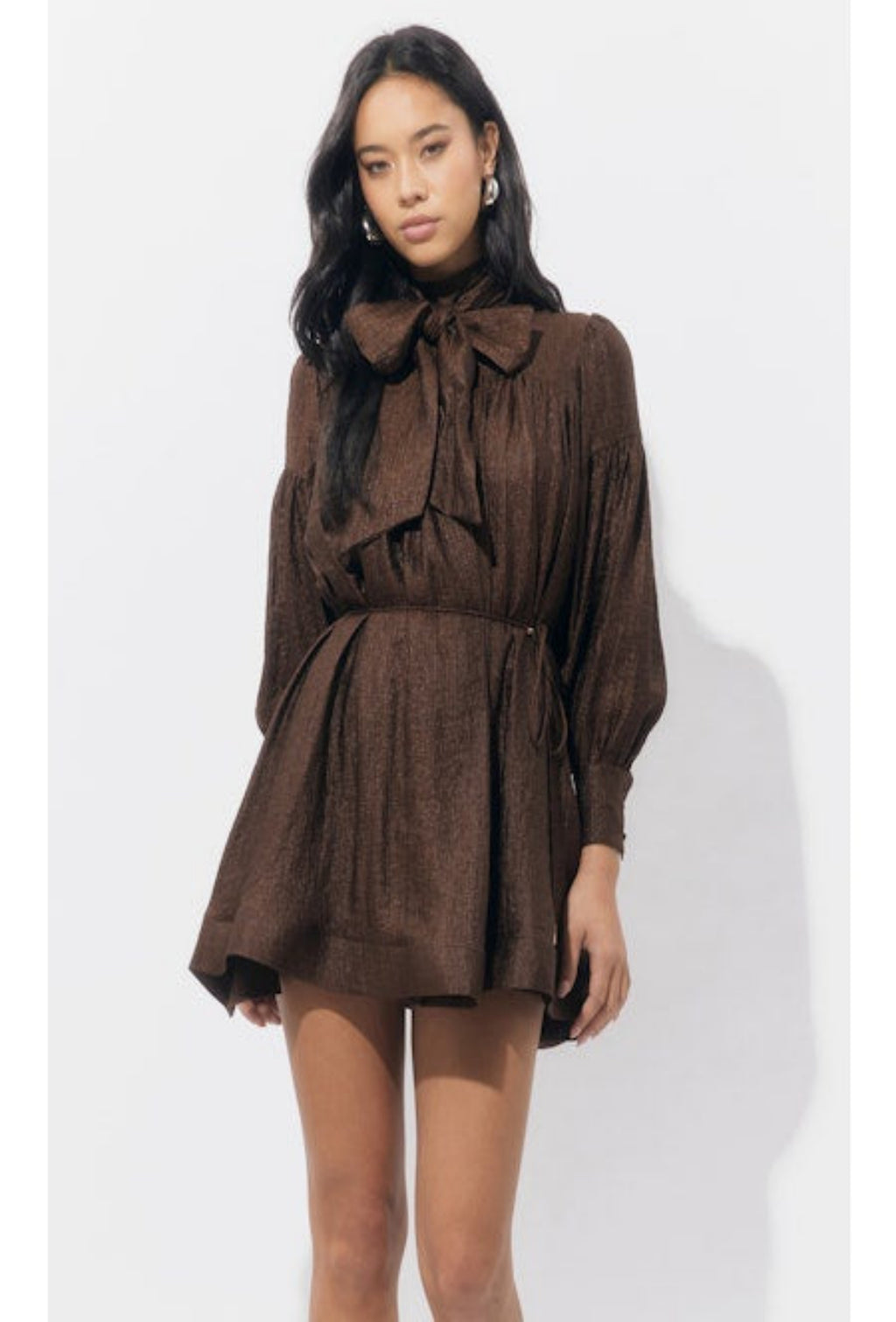Daphne Bow MIni Dress - Chocolate Brown
