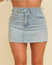 Pearl Pocket Detail Skort - Light Denim