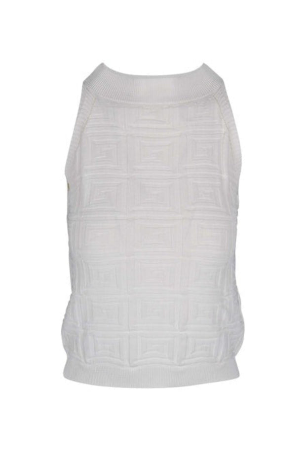 Sleeveless Abstract Knit Top - White