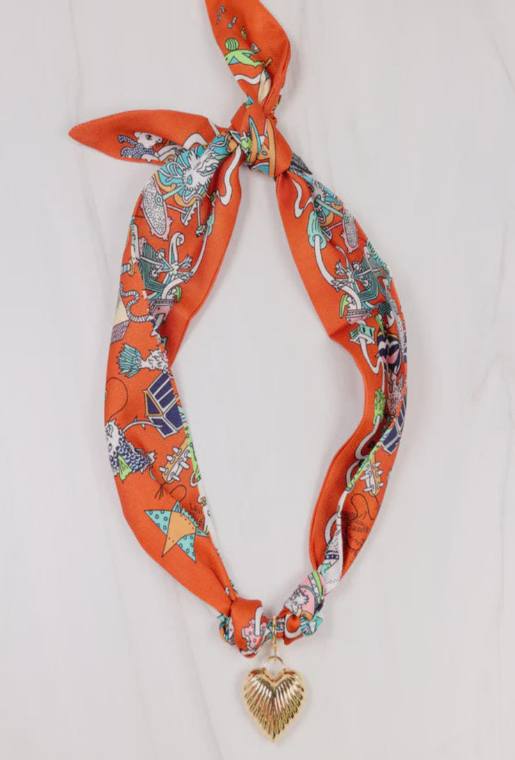 Lillie Charm Scarf Necklace - Orange