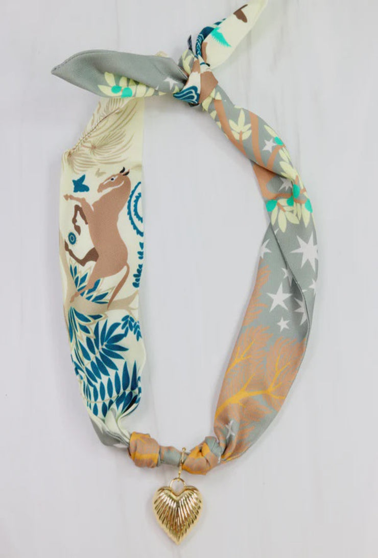 Lillie Charm Scarf Necklace - Tan/Teal