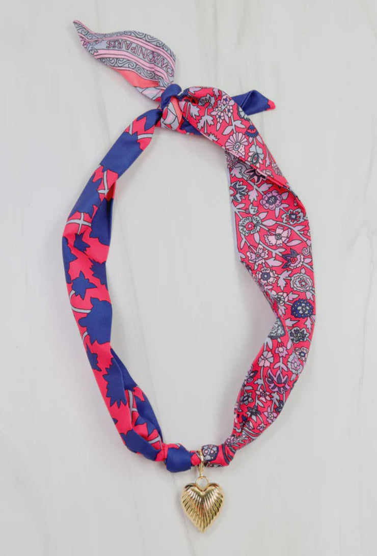 Lillie Charm Scarf Necklace - Navy/Red