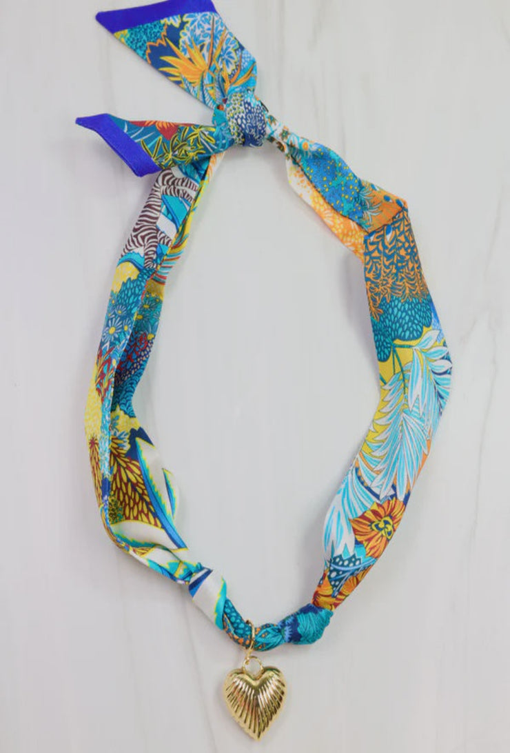 Lillie Scarf Charm Necklace - Blue/Yellow